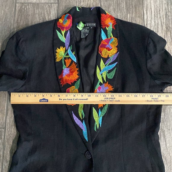 Vintage I.B. DIFFUSION Linen Embroidered Blazer Jacket SIZE 6 - Picture 5 of 7